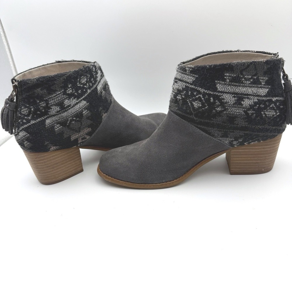 Toms Leila Suede Aztec Ankle Boot, Dark Gray Size‎ 10 US Block Heel Warm Winter